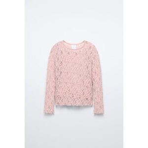 Zara Girls Lace Top Size 6/7 Pink Long Sleeve Sheer Overlay NWT Cotton Lined‎